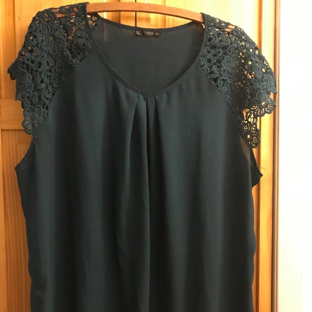 Women's classy, sexy top with embroidered sleeves.